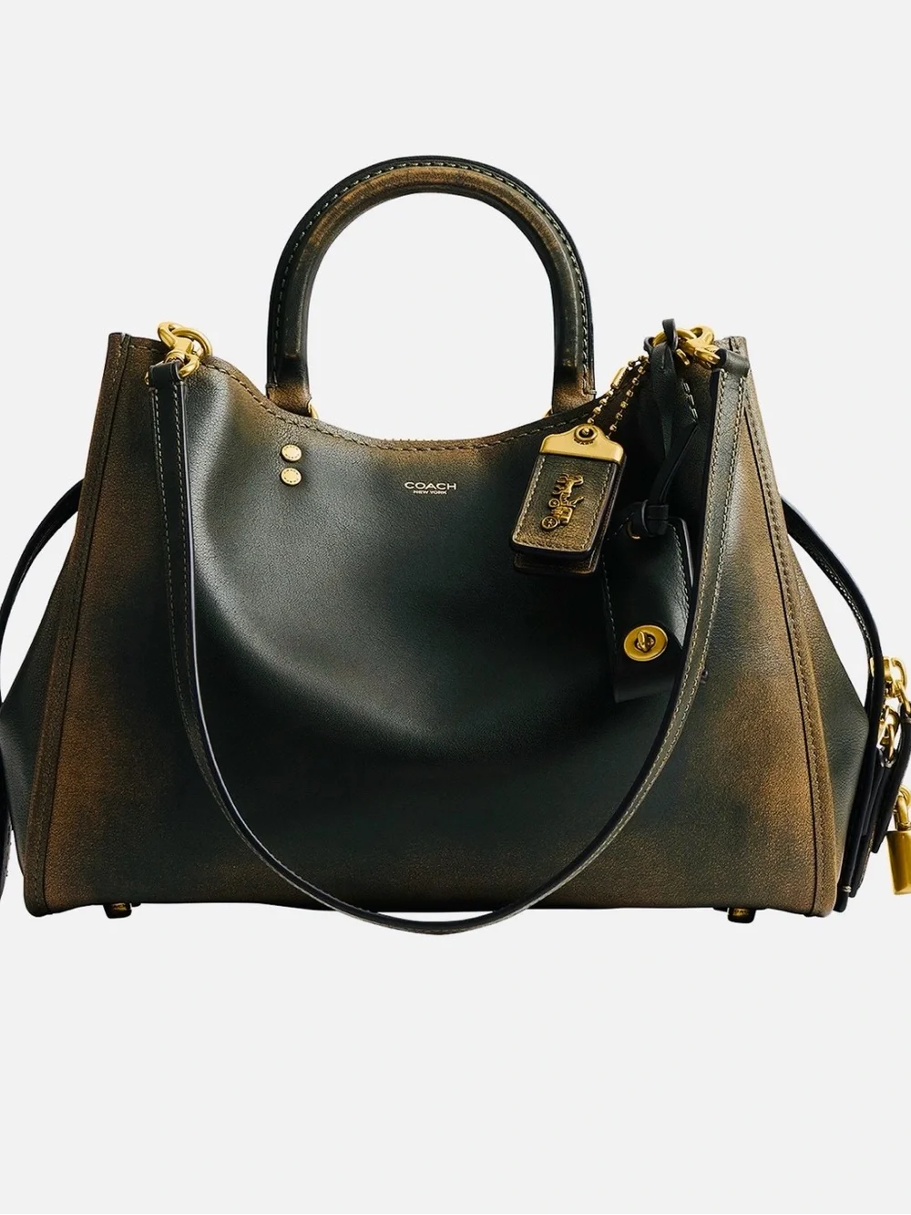 Coach Loved Leather Rogue 31 Bag Brass/Green Rub-off Soft Full Grain leather NWT